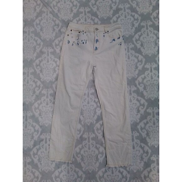 Maje Jeans Distressed Droit Blanc Paoline White w/ Blue Spots/NWT, Size 38 (8) - Picture 1 of 7